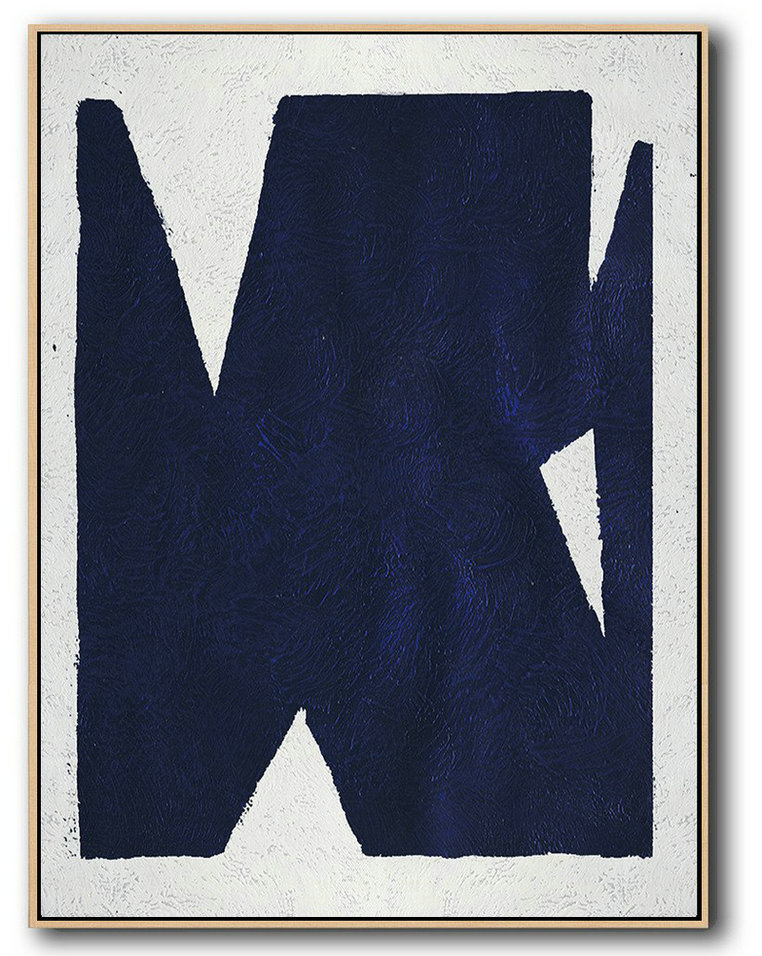 Modern Canvas Art,Buy Hand Painted Navy Blue Abstract Painting Online,Acrylic Minimailist Painting